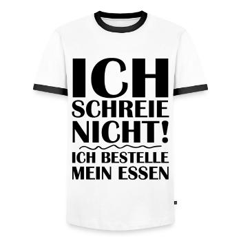 Ich schreie nicht ich bestelle mein essen - Männer Kontrast-T-Shirt - Weiß/Schwarz - Vorne - AI Model Female 172 light (172cm) & AI Model Male 178 dark (178cm)
