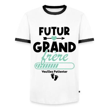 Futur grand frère veuillez patienter - T-shirt contrasté Homme - blanc/noir - Devant - AI Model Female 172 light (172cm) & AI Model Male 178 dark (178cm)