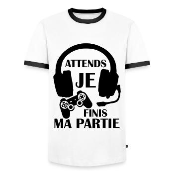 Attends Je Finis Ma Partie - T-shirt contrasté Homme - blanc/noir - Devant - AI Model Female 172 light (172cm) & AI Model Male 178 dark (178cm)