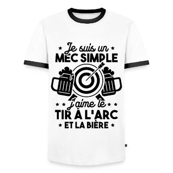 Un mec simple j'aime le tir à l'arc et la bière - T-shirt contrasté Homme - blanc/noir - Devant - AI Model Female 172 light (172cm) & AI Model Male 178 dark (178cm)