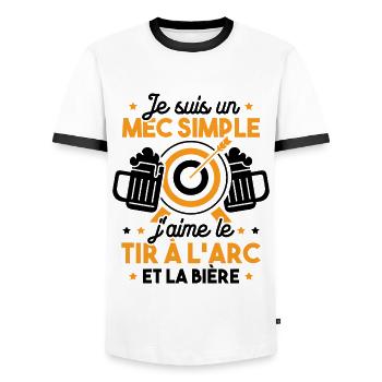 Un mec simple j'aime le tir à l'arc et la bière - T-shirt contrasté Homme - blanc/noir - Devant - AI Model Female 172 light (172cm) & AI Model Male 178 dark (178cm)