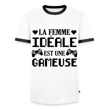 La femme idéale est une gameuse cadeau geek humour - T-shirt contrasté Homme - blanc/noir - Devant - AI Model Female 172 light (172cm) & AI Model Male 178 dark (178cm)