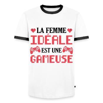 La femme idéale est une gameuse cadeau geek humour - T-shirt contrasté Homme - blanc/noir - Devant - AI Model Female 172 light (172cm) & AI Model Male 178 dark (178cm)