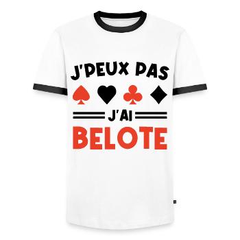 Je Peux Pas J ai Belote - T-shirt contrasté Homme - blanc/noir - Devant - AI Model Female 172 light (172cm) & AI Model Male 178 dark (178cm)