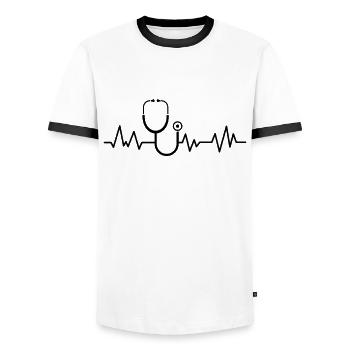 My heart beats for the stethoscope - Men's Ringer Shirt - white/black - Front - AI Model Female 172 light (172cm) & AI Model Male 178 dark (178cm)