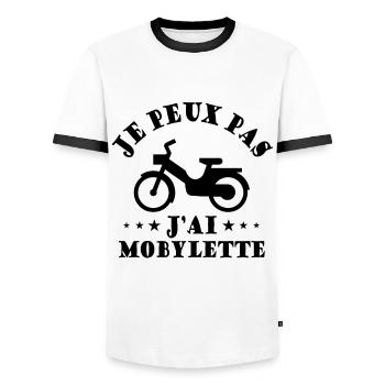 Je peux pas j ai mobylette Cadeau - T-shirt contrasté Homme - blanc/noir - Devant - AI Model Female 172 light (172cm) & AI Model Male 178 dark (178cm)