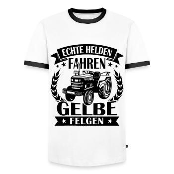 Echte helden fahren gelbe felgen - Männer Kontrast-T-Shirt - Weiß/Schwarz - Vorne - AI Model Female 172 light (172cm) & AI Model Male 178 dark (178cm)