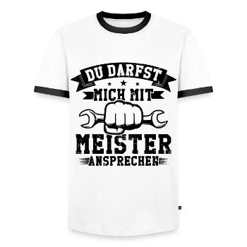Meisterprüfung tischler meister geschenk - Männer Kontrast-T-Shirt - Weiß/Schwarz - Vorne - AI Model Female 172 light (172cm) & AI Model Male 178 dark (178cm)