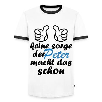 Der peter macht das schon - Männer Kontrast-T-Shirt - Weiß/Schwarz - Vorne - AI Model Female 172 light (172cm) & AI Model Male 178 dark (178cm)