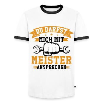 Meisterprüfung tischler meister geschenk - Männer Kontrast-T-Shirt - Weiß/Schwarz - Vorne - AI Model Female 172 light (172cm) & AI Model Male 178 dark (178cm)