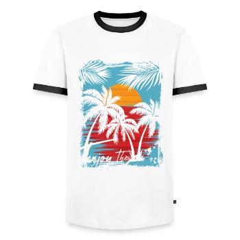 Enjoy the sunset - Men's Ringer Shirt - white/black - Front - AI Model Female 172 light (172cm) & AI Model Male 178 dark (178cm)