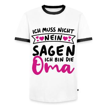 Ich muss nicht nein sagen Ich bin die Oma - Männer Kontrast-T-Shirt - Weiß/Schwarz - Vorne - AI Model Female 172 light (172cm) & AI Model Male 178 dark (178cm)