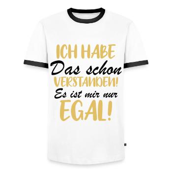 Ich habe das schon verstanden es ist mir nur egal! - Männer Kontrast-T-Shirt - Weiß/Schwarz - Vorne - AI Model Female 172 light (172cm) & AI Model Male 178 dark (178cm)