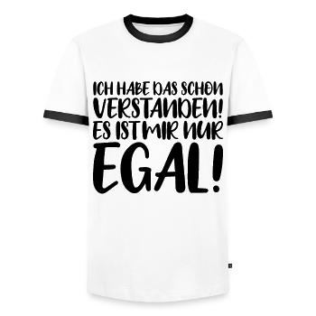 Ich habe das schon verstanden es ist mir nur egal! - Männer Kontrast-T-Shirt - Weiß/Schwarz - Vorne - AI Model Female 172 light (172cm) & AI Model Male 178 dark (178cm)