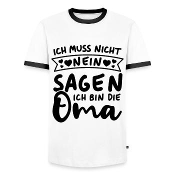 Ich muss nicht nein sagen Ich bin die Oma - Männer Kontrast-T-Shirt - Weiß/Schwarz - Vorne - AI Model Female 172 light (172cm) & AI Model Male 178 dark (178cm)