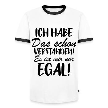 Ich habe das schon verstanden es ist mir nur egal! - Männer Kontrast-T-Shirt - Weiß/Schwarz - Vorne - AI Model Female 172 light (172cm) & AI Model Male 178 dark (178cm)