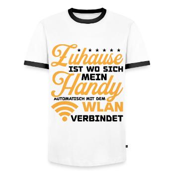 Zuhause ist wo mein Handy mit Wlan verbindet - Männer Kontrast-T-Shirt - Weiß/Schwarz - Vorne - AI Model Female 172 light (172cm) & AI Model Male 178 dark (178cm)