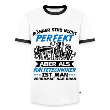 Männer sind nicht perfekt aber als Kältetechniker - Männer Kontrast-T-Shirt - Weiß/Schwarz - Vorne - AI Model Female 172 light (172cm) & AI Model Male 178 dark (178cm)