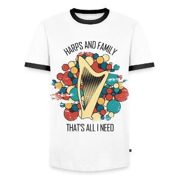 Harpe cadeau Instrument de musique musicien pincement - T-shirt contrasté Homme - blanc/noir - Devant - AI Model Female 172 light (172cm) & AI Model Male 178 dark (178cm)