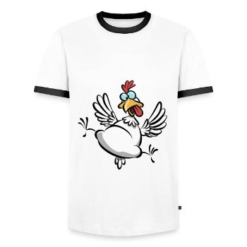 verrücktes Chicken, lustiges Huhn Cartoon - Männer Kontrast-T-Shirt - Weiß/Schwarz - Vorne - AI Model Female 172 light (172cm) & AI Model Male 178 dark (178cm)