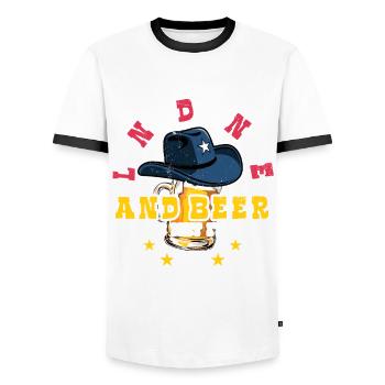 Linedance and Beer - Country Fan - Gift - Men's Ringer Shirt - white/black - Front - AI Model Female 172 light (172cm) & AI Model Male 178 dark (178cm)