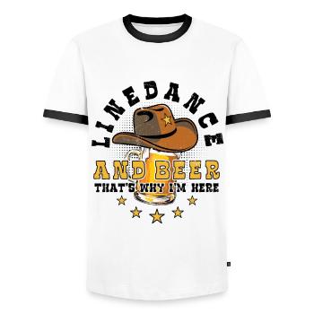 Linedance and Beer - Country Fan - Gift - Men's Ringer Shirt - white/black - Front - AI Model Female 172 light (172cm) & AI Model Male 178 dark (178cm)