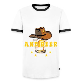 Linedance and Beer - Country Fan - Gift - Men's Ringer Shirt - white/black - Front - AI Model Female 172 light (172cm) & AI Model Male 178 dark (178cm)