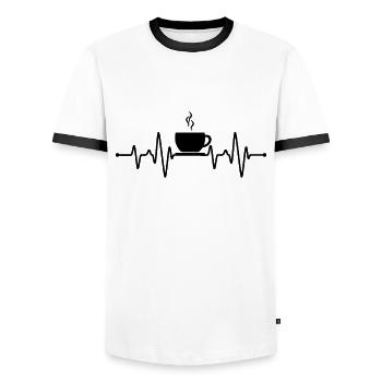 Coffee Heartbeat - Men's Ringer Shirt - white/black - Front - AI Model Female 172 light (172cm) & AI Model Male 178 dark (178cm)
