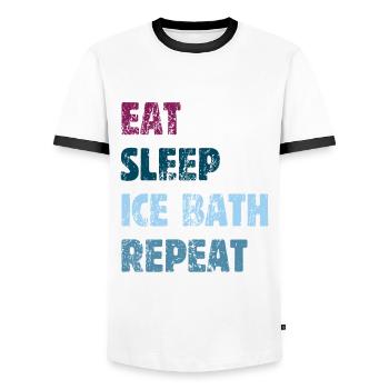 Eat - Sleep - Ice Bath - Repeat - Ice Bathing Saying - Men's Ringer Shirt - white/black - Front - AI Model Female 172 light (172cm) & AI Model Male 178 dark (178cm)