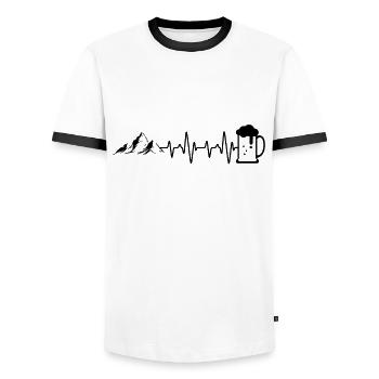 Herzschlag Berge und Bier - Männer Kontrast-T-Shirt - Weiß/Schwarz - Vorne - AI Model Female 172 light (172cm) & AI Model Male 178 dark (178cm)