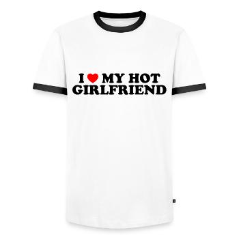 I Love My Hot Girlfriend Ich Liebe Meine Freundin - Männer Kontrast-T-Shirt - Weiß/Schwarz - Vorne - AI Model Female 172 light (172cm) & AI Model Male 178 dark (178cm)
