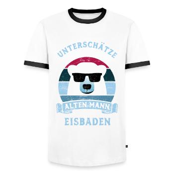 Unterschätze nie einen alten Mann beim Eisbaden - Männer Kontrast-T-Shirt - Weiß/Schwarz - Vorne - AI Model Female 172 light (172cm) & AI Model Male 178 dark (178cm)