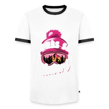 Ski - Apres Ski Haserl - Wintersport, Skiurlaub - Männer Kontrast-T-Shirt - Weiß/Schwarz - Vorne - AI Model Female 172 light (172cm) & AI Model Male 178 dark (178cm)