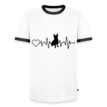 French Bulldog Heartbeat - Men's Ringer Shirt - white/black - Front - AI Model Female 172 light (172cm) & AI Model Male 178 dark (178cm)