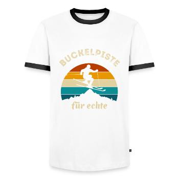 Buckelpiste - kein Problem für echte Helden - Männer Kontrast-T-Shirt - Weiß/Schwarz - Vorne - AI Model Female 172 light (172cm) & AI Model Male 178 dark (178cm)