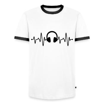 Kopfhörer Herzschlag - Männer Kontrast-T-Shirt - Weiß/Schwarz - Vorne - AI Model Female 172 light (172cm) & AI Model Male 178 dark (178cm)