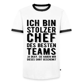 Ich bin stolzer Chef des besten Teams - Spruch - Männer Kontrast-T-Shirt - Weiß/Schwarz - Vorne - AI Model Female 172 light (172cm) & AI Model Male 178 dark (178cm)