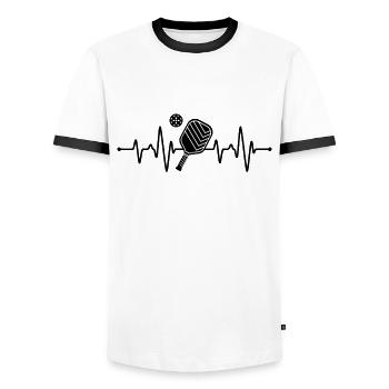 Pickleball Player Heartbeat - Men's Ringer Shirt - white/black - Front - AI Model Female 172 light (172cm) & AI Model Male 178 dark (178cm)