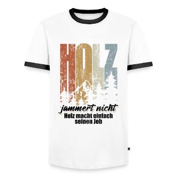 Holz jammert nicht, Holz macht einfach seinen Job - Männer Kontrast-T-Shirt - Weiß/Schwarz - Vorne - AI Model Female 172 light (172cm) & AI Model Male 178 dark (178cm)