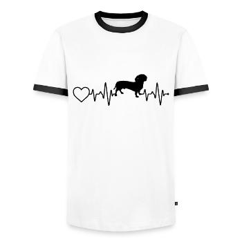 Dackel Hund Herzschlag - Männer Kontrast-T-Shirt - Weiß/Schwarz - Vorne - AI Model Female 172 light (172cm) & AI Model Male 178 dark (178cm)