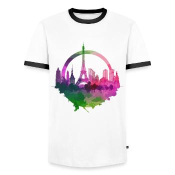 Paris Skyline Eiffel Tower France City Circle - Men's Ringer Shirt - white/black - Front - AI Model Female 172 light (172cm) & AI Model Male 178 dark (178cm)