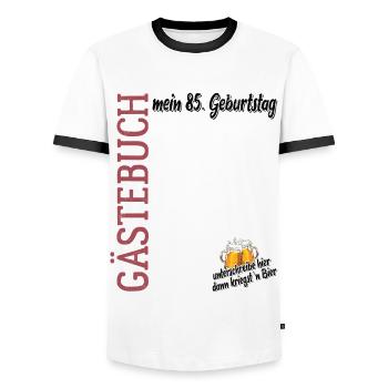 Gästebuch 85. Geburtstag, unterschreiben, Geschenk - Männer Kontrast-T-Shirt - Weiß/Schwarz - Vorne - AI Model Female 172 light (172cm) & AI Model Male 178 dark (178cm)