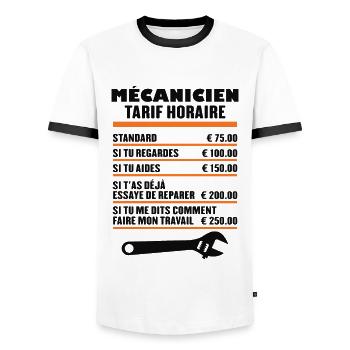 Mécanicien Tarif Horaire - T-shirt contrasté Homme - blanc/noir - Devant - AI Model Female 172 light (172cm) & AI Model Male 178 dark (178cm)