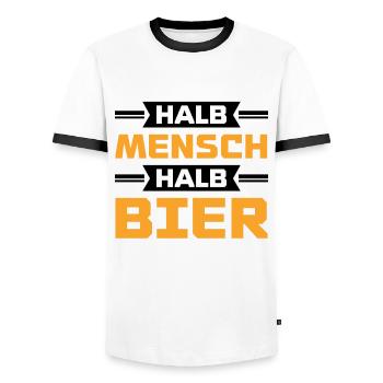 Halb mensch halb bier - Männer Kontrast-T-Shirt - Weiß/Schwarz - Vorne - AI Model Female 172 light (172cm) & AI Model Male 178 dark (178cm)