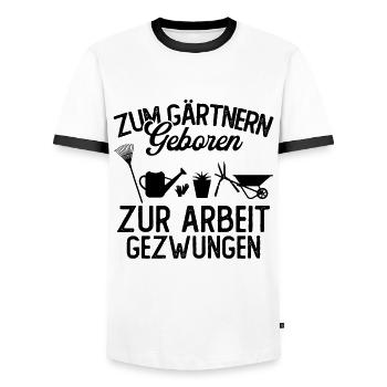 Zum gärtnern geboren zur arbeit gezwungen - Männer Kontrast-T-Shirt - Weiß/Schwarz - Vorne - AI Model Female 172 light (172cm) & AI Model Male 178 dark (178cm)
