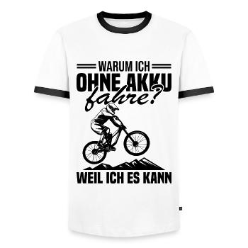 Warum ich ohne akku fahre weil ich es kann - Männer Kontrast-T-Shirt - Weiß/Schwarz - Vorne - AI Model Female 172 light (172cm) & AI Model Male 178 dark (178cm)