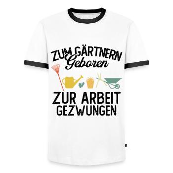 Zum gärtnern geboren zur arbeit gezwungen - Männer Kontrast-T-Shirt - Weiß/Schwarz - Vorne - AI Model Female 172 light (172cm) & AI Model Male 178 dark (178cm)