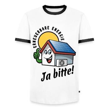 Erneuerbare Energie - Solarzelle - Wärmepumpe - Männer Kontrast-T-Shirt - Weiß/Schwarz - Vorne - AI Model Female 172 light (172cm) & AI Model Male 178 dark (178cm)