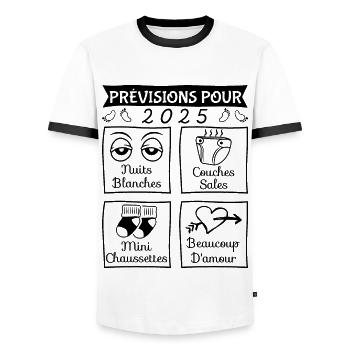 Prévisions pour 2025,idée cadeau futurs parents - T-shirt contrasté Homme - blanc/noir - Devant - AI Model Female 172 light (172cm) & AI Model Male 178 dark (178cm)