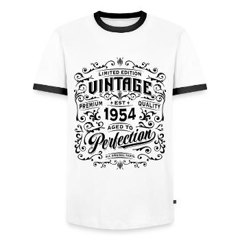 Vintage 1954 édition limitée, rétro 70e anniversaire - T-shirt contrasté Homme - blanc/noir - Devant - AI Model Female 172 light (172cm) & AI Model Male 178 dark (178cm)